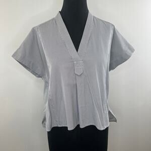 b+ab Blue White Seersucker Short Dolman Sleeve Boxy V-Neck Popover Top Blouse XS